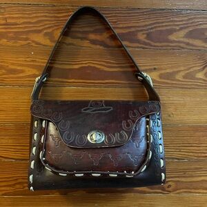 American Vintage Dark Brown Leather Shoulder Western Cowgirl Hand Bag